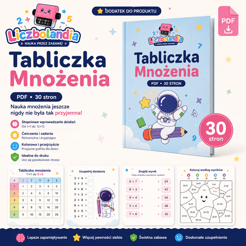 Liczbolandia — Tabliczka Mnożenia, dodatek PDF 30 stron
